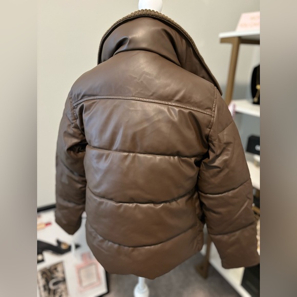 FRENCH CONNECTION Faux Leather Brown Puffer Jacket NWT Side Pockets Size XS - Picture 5 of 8